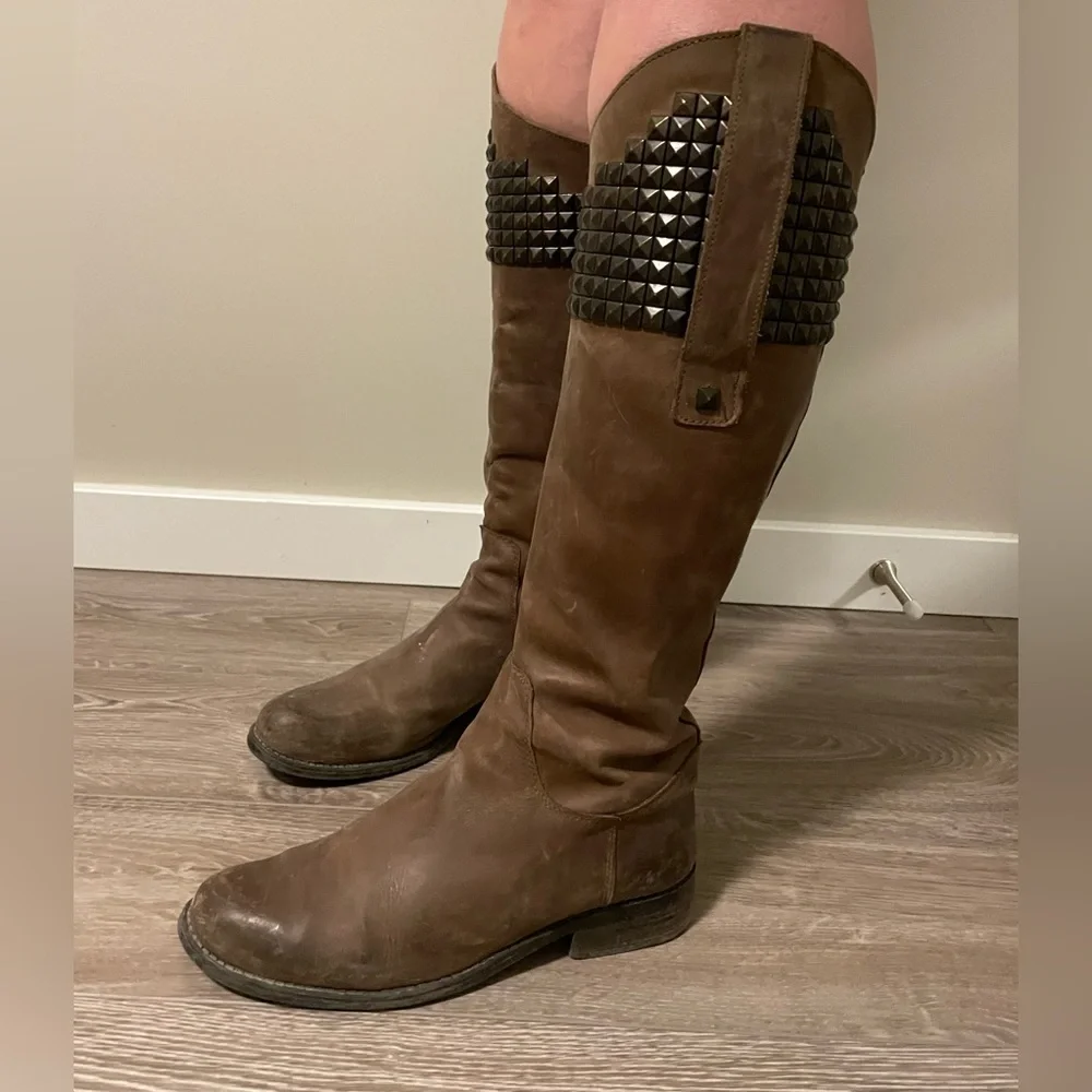 Brown high Steven madden boots. 1” heel - Picture 1 of 2